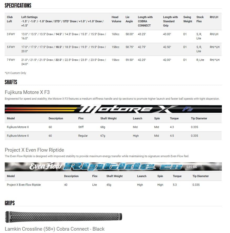 Specs Bois de parcours Cobra Radspeed