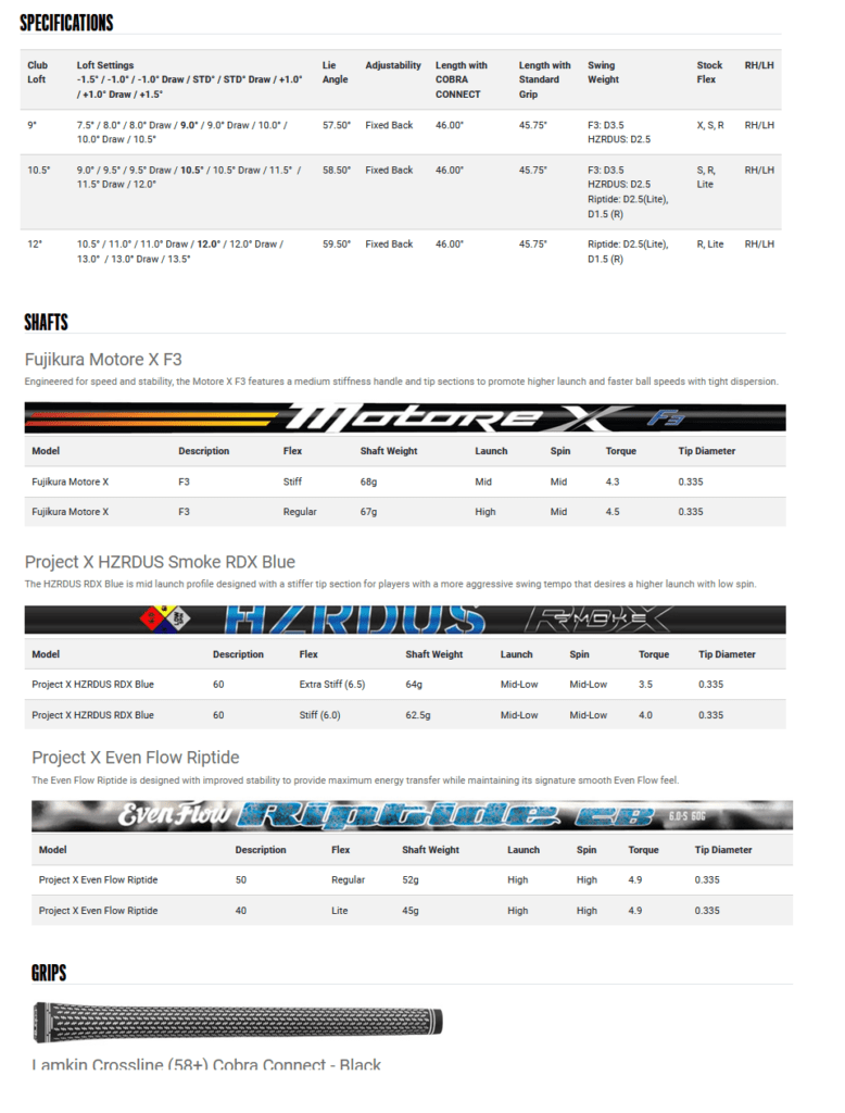 Specs Driver Cobra Radspeed XB