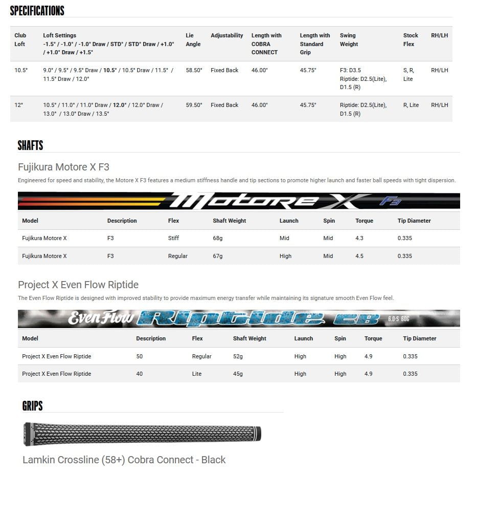 Specs Driver Cobra Radspeed XD